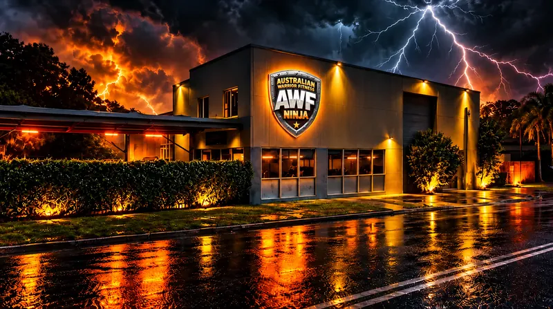 AWF Ninja Central Coast sign at the Gosford building at night
